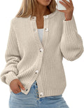 Womens Fall Cardigan Sweaters Crewneck Long Sleeve Button Front - Cozy