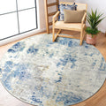 Lahome Washable Round Rug 5Ft Blue Modern Abstract - Soft Low-Pile