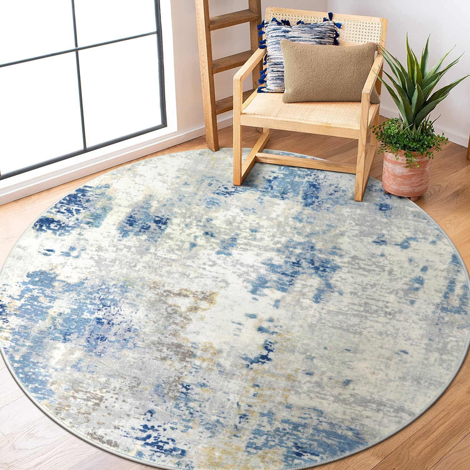 Lahome Washable Round Rug 5Ft - Soft Modern Abstract Design