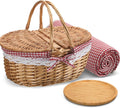 Picnic Basket with Blankets and Bamboo Plates (Red) - 4-Person Set