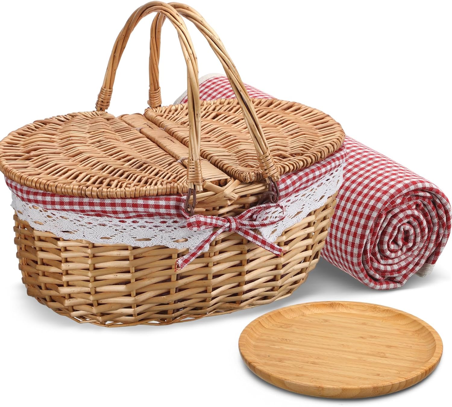 Picnic Basket with Blankets and Bamboo Plates for Outdoor Fun