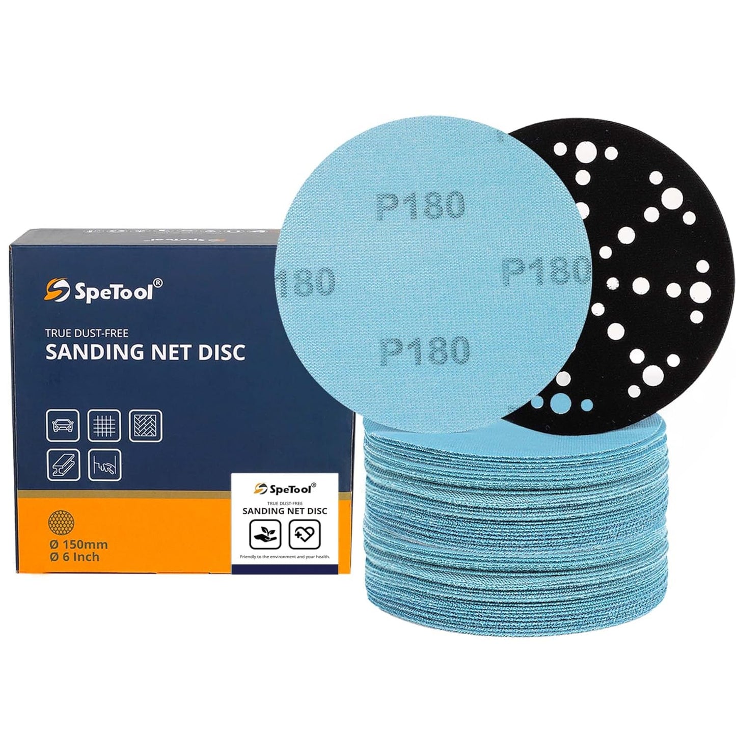 SpeTool 6 Dustless Mesh Sandpaper, 180 Grit Discs - Ideal for Wood & Metal