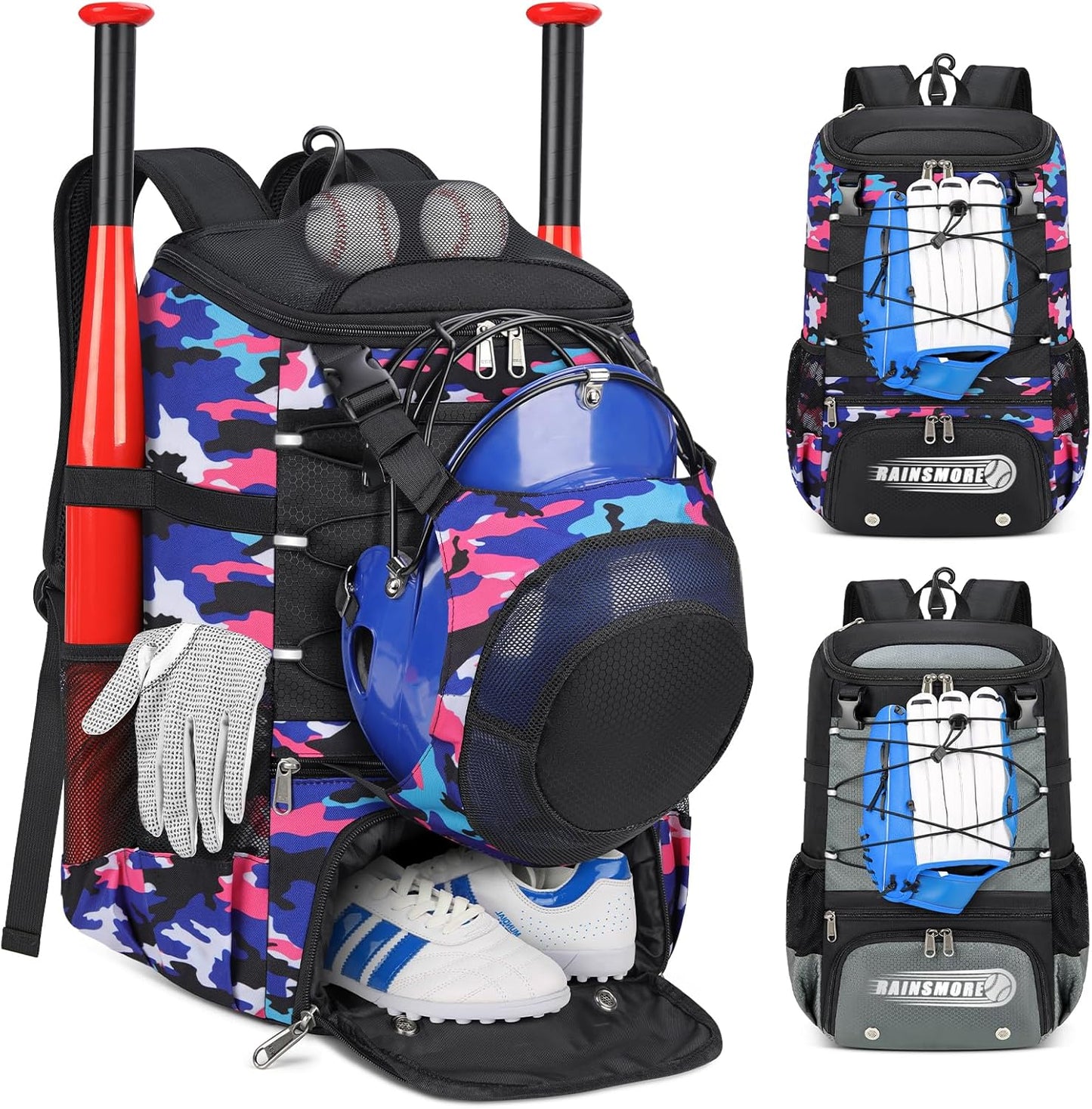 RAINSMORE Baseball Bag for Youth & Adult with Shoe Compartment