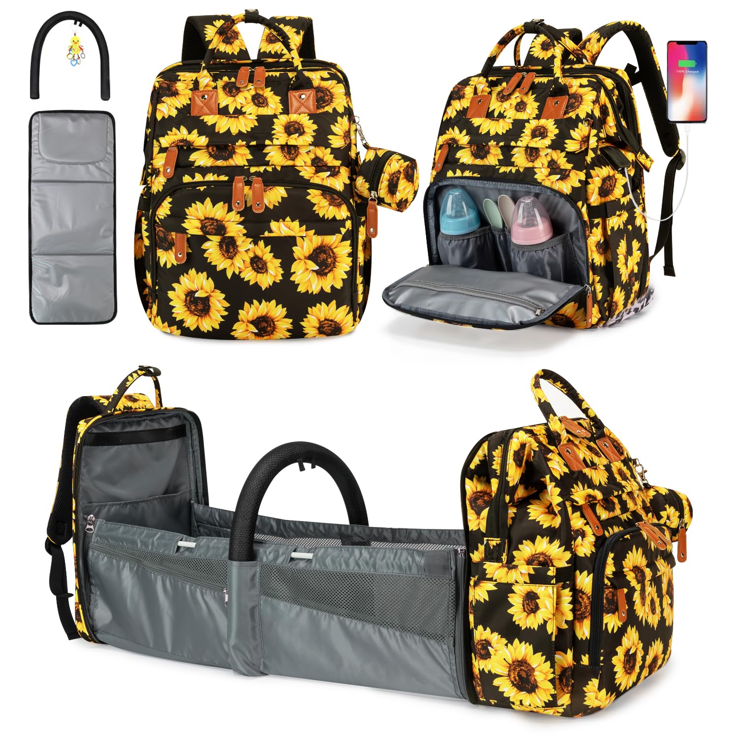 KABAQOO Diaper Bag Backpack with Changing Station for Parents
