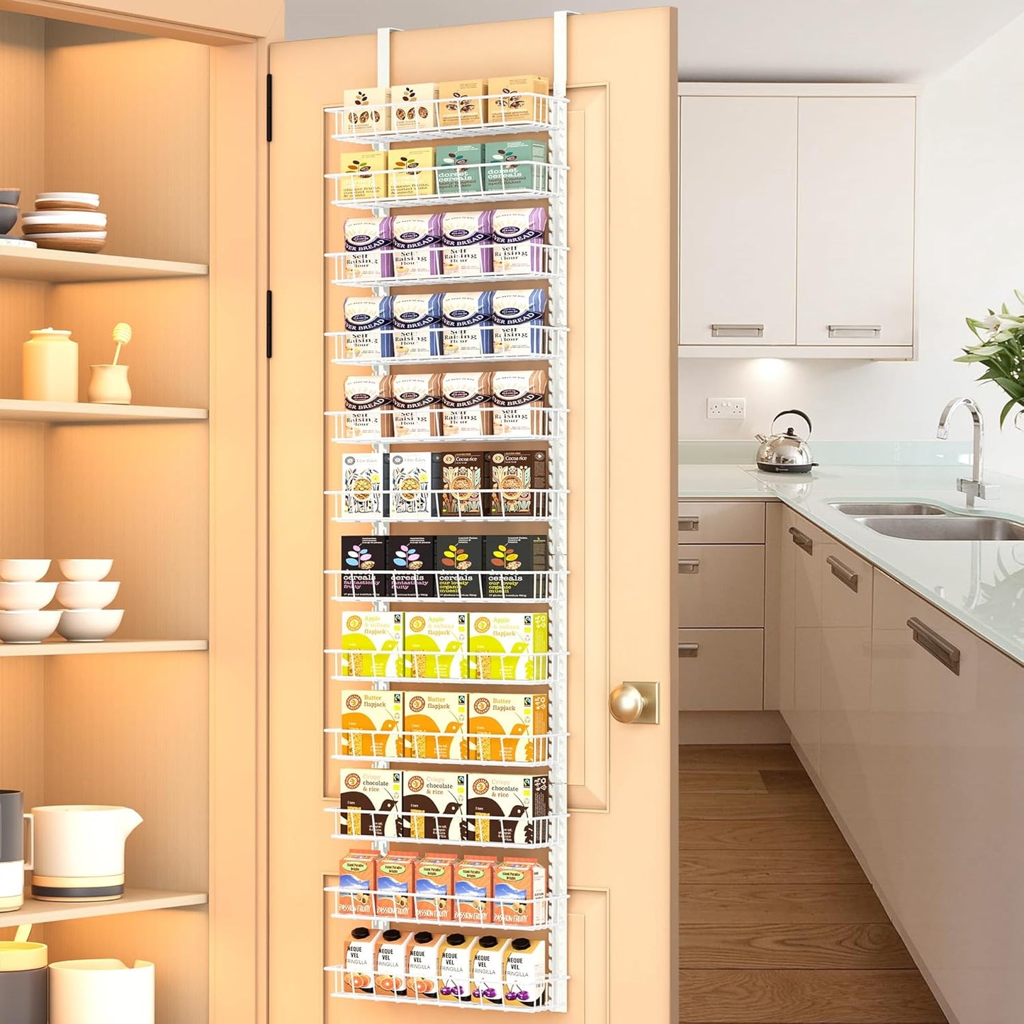 Churboro Over the Door Pantry Organizer Rack with 12 Baskets