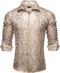 Silk Paisley Dress Shirts for Men Long Sleeve Button Down Style