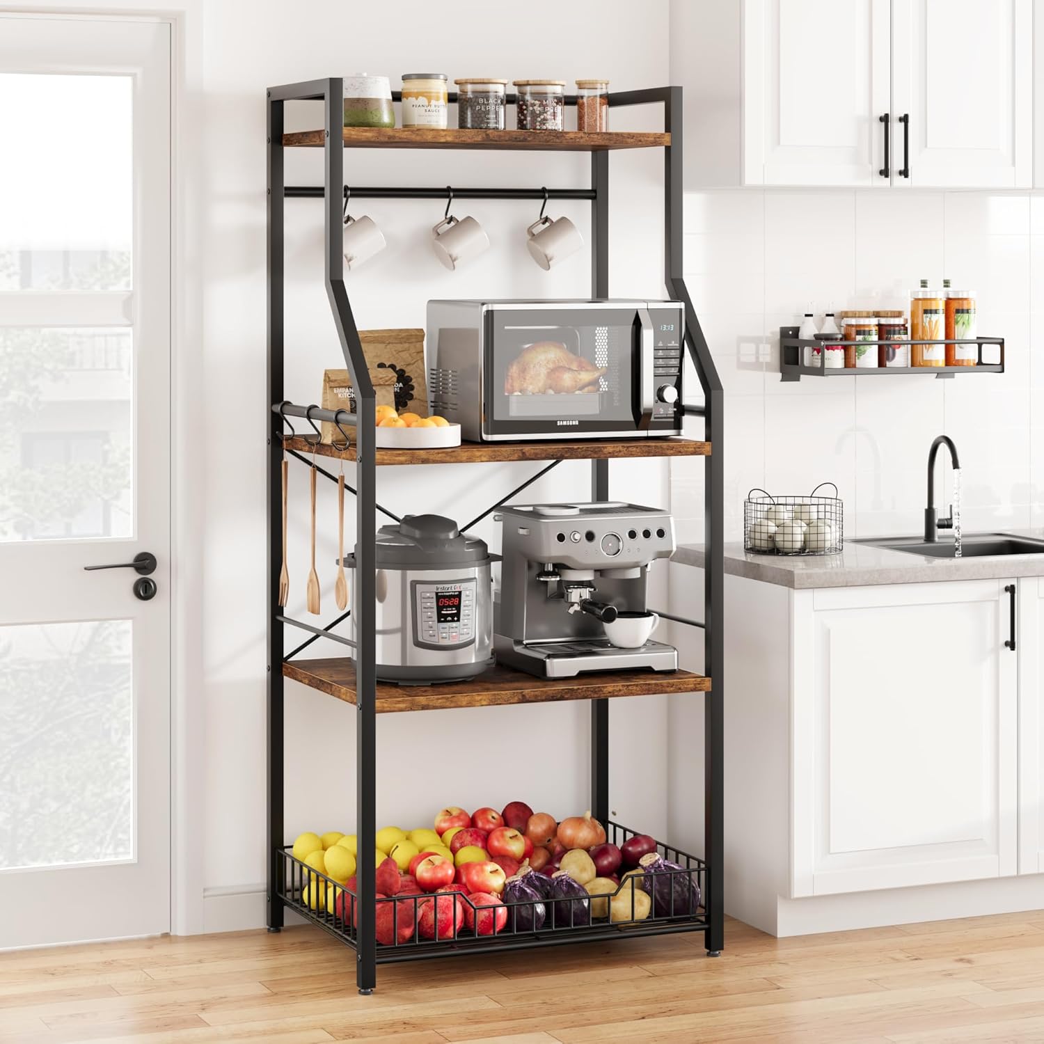 IDEALHOUSE Rustic Kitchen Rack: 4-Tier Storage & Organization