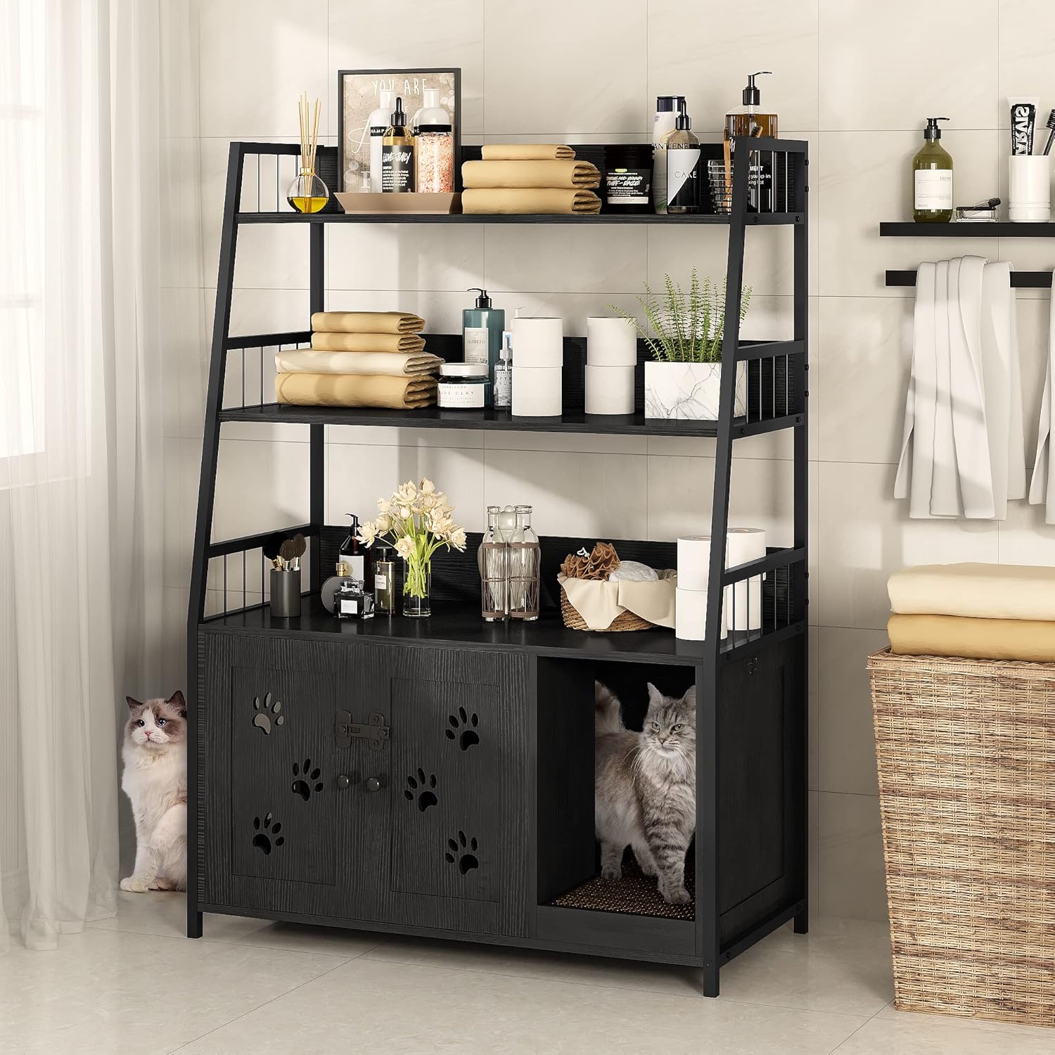 DKLGG Cat Litter Box Enclosure with Shelves for Stylish Homes