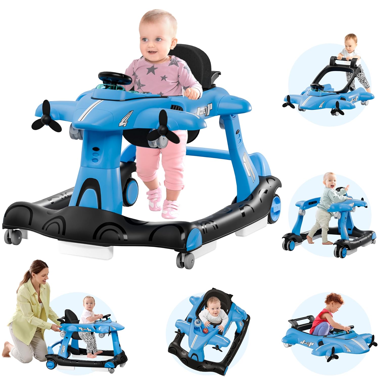 Xilingol 6-in-1 Baby Walker with Wheels for Fun Learning