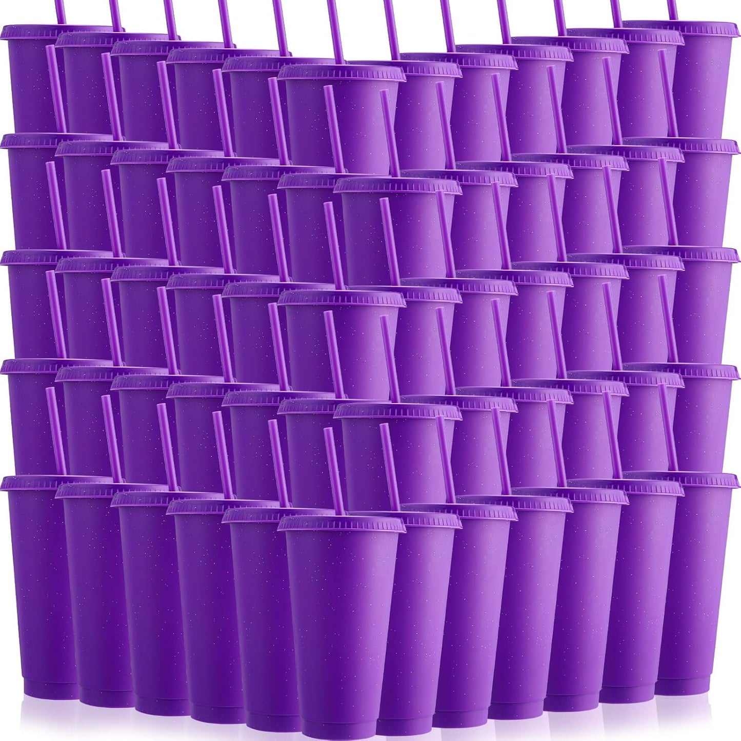 Honeydak 60 Pack Glitter Plastic Cups with Straw and Lid