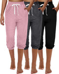 Ficerd 3 Pcs Women's Capri Sweatpants Joggers - High Waisted Comfort