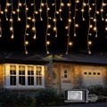 Dazzle Bright 360 LED Christmas Icicle Lights, 29.5 FT Curtain - Warm