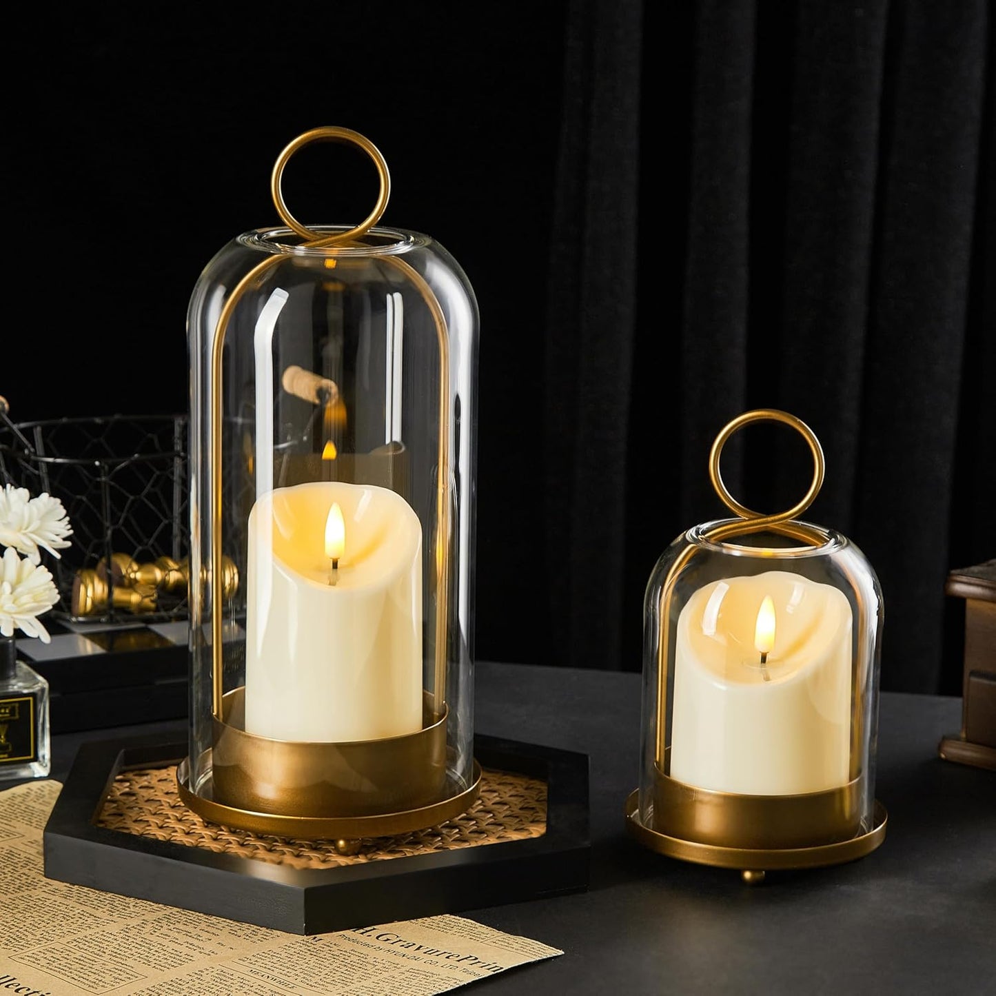 5in&4in Metal Candle Holder Set with Timer Candles for Decor