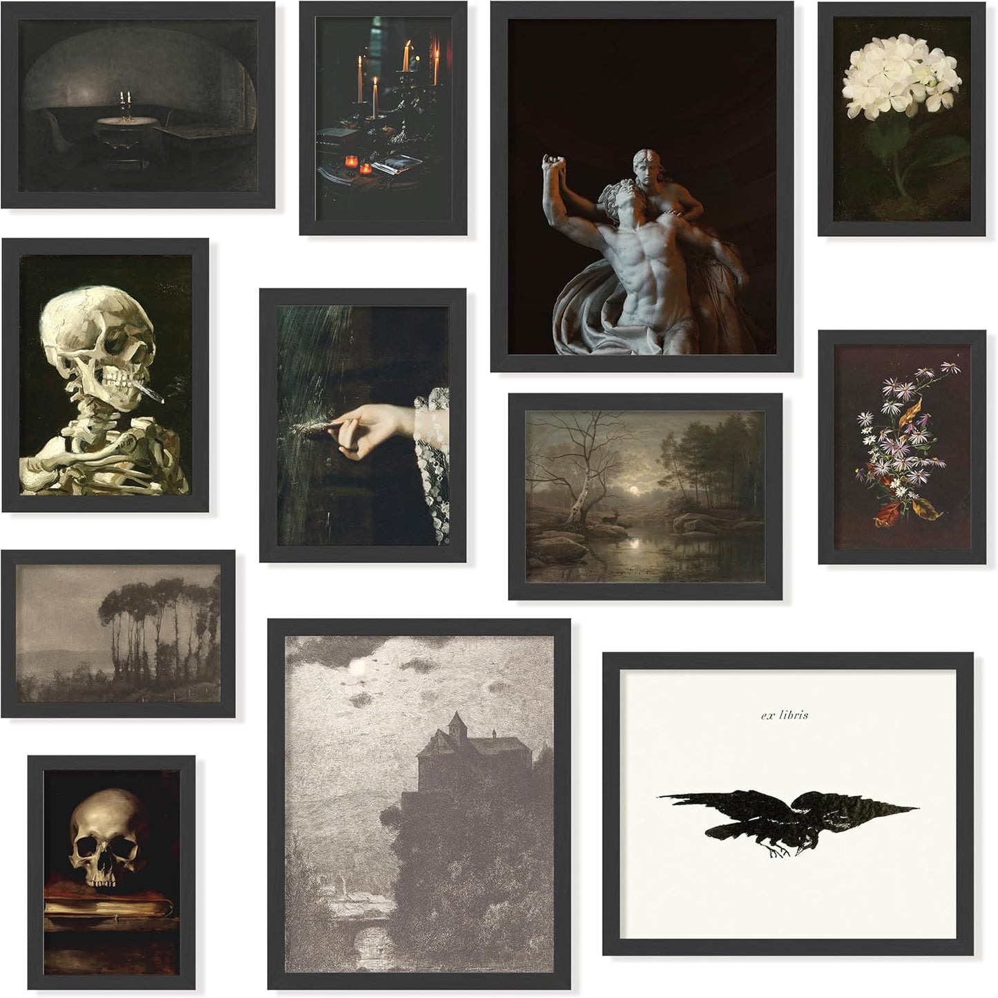 Gothic Wall Art Set for Dark Academia Decor - Vintage Framed Art