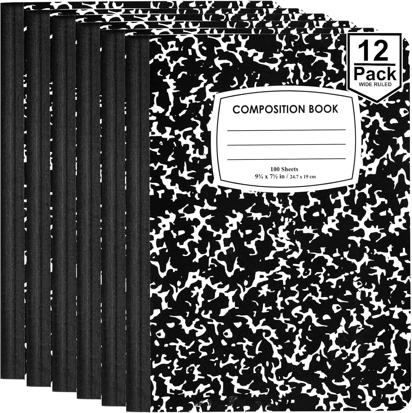 ENVO Black Marble Wide Ruled Notebooks, Pack of 12