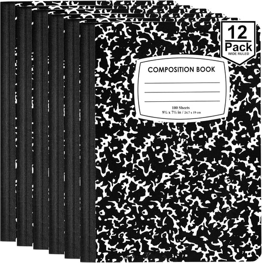 ENVO Black Marble Wide Ruled Notebooks, Pack of 12