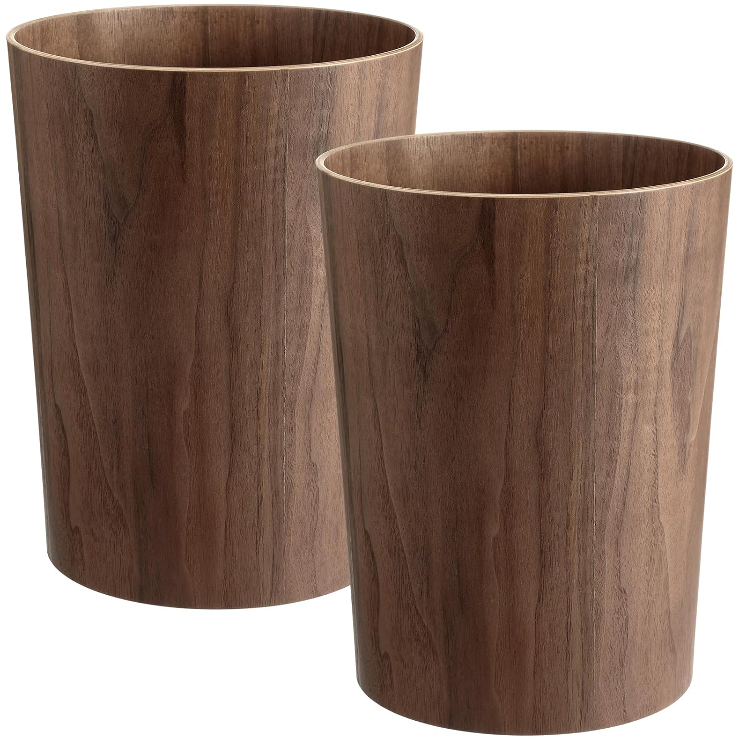 Natural Wood Round Wastebasket for Home and Office Use