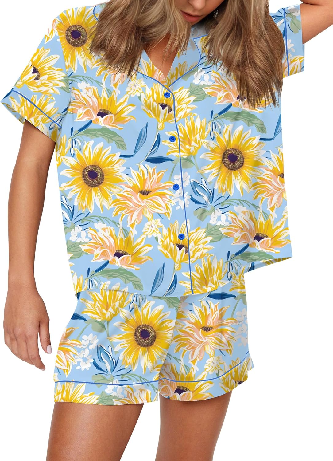 Funny Graphic Pajamas for Women Set - Short Sleeve Top & Shorts