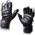 Elite Leather Gym Gloves with Built in Wrist Wraps - Grip & Support