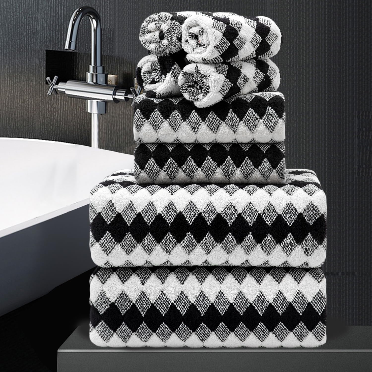 8 Piece Black White Towel Set for Luxurious Bathroom Experience