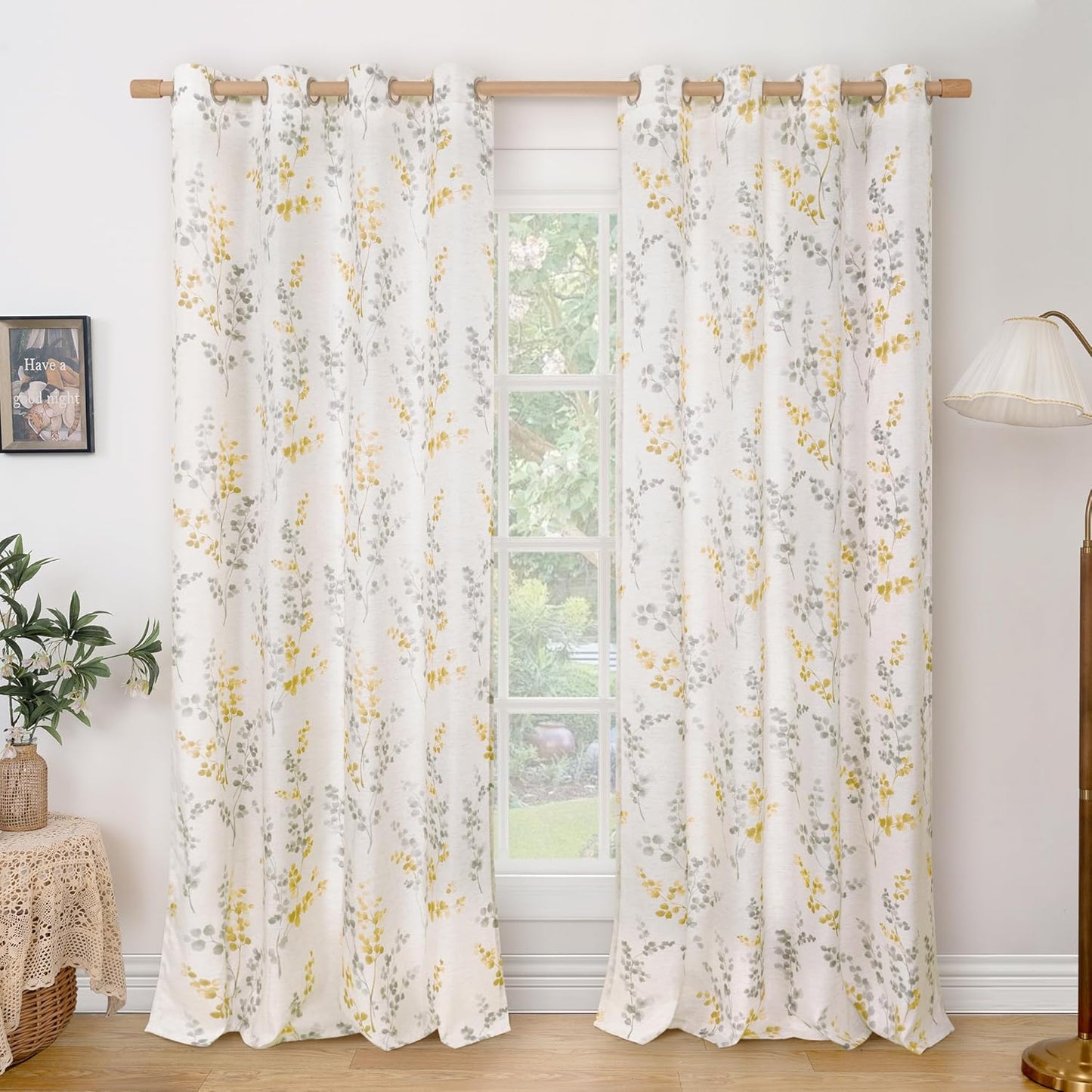 95 Inch Long Print Linen Curtains for Living Room, Boho Style