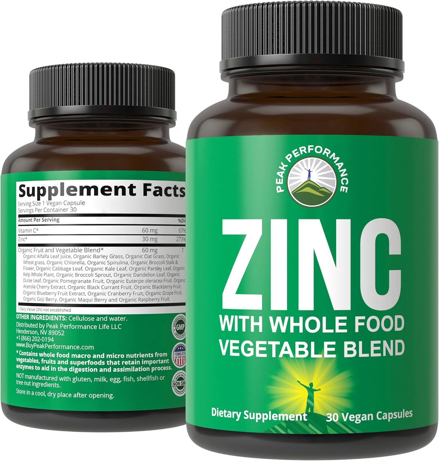 Peak Performance Vegan Zinc + Vitamin C Supplement