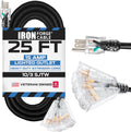 10 Gauge 25ft Black Lighted Outdoor Extension Cord - 3 Outlets