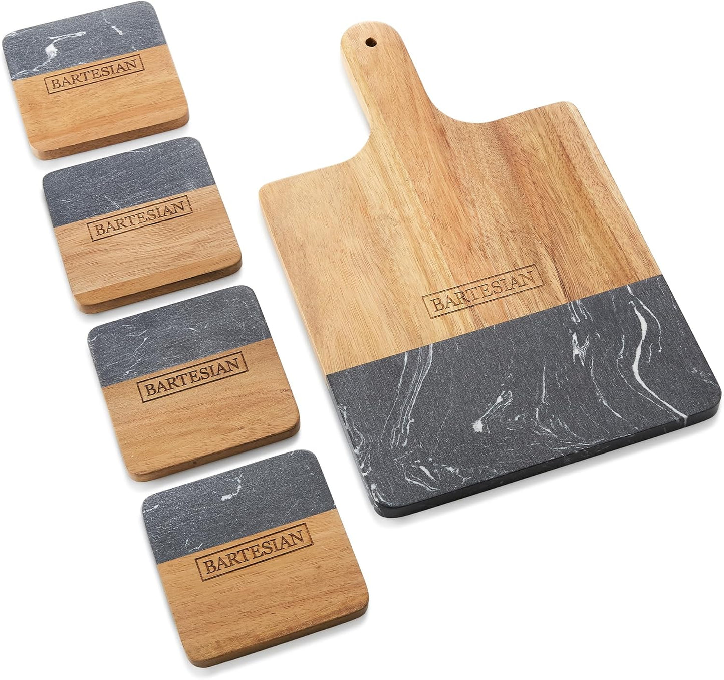 Bartesian Acacia Wood Cutting Board & Coaster Set