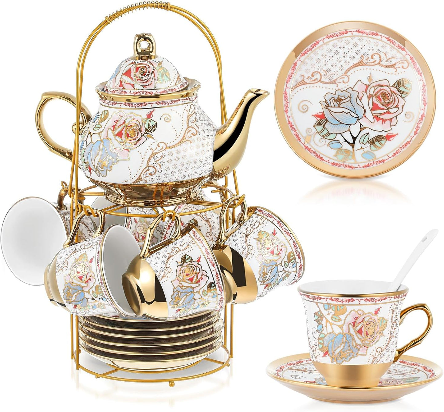 Zhehao 20 Pcs Porcelain Tea Set for Elegant Tea Parties