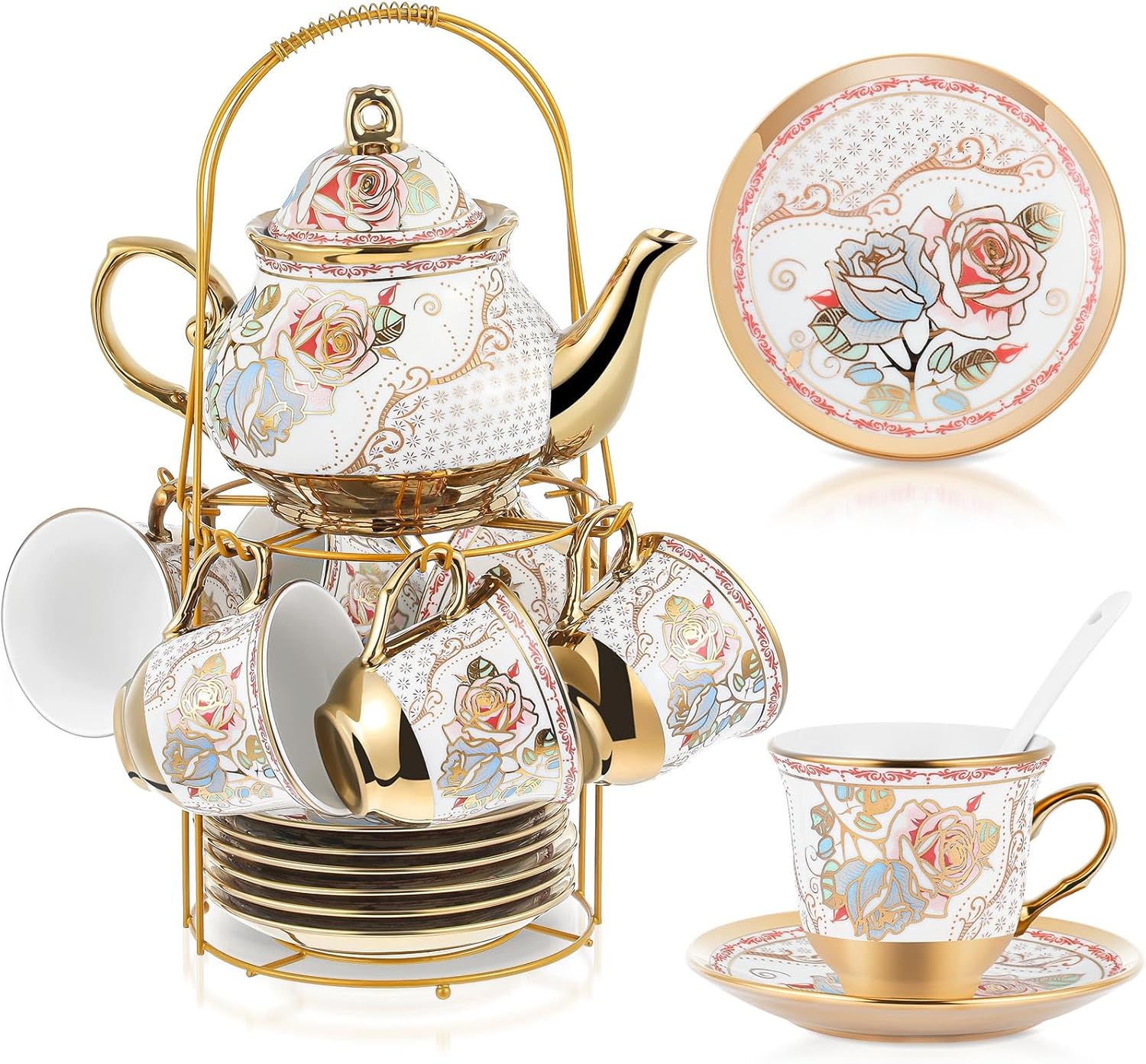 Zhehao 20 Pcs Porcelain Tea Set for Elegant Tea Parties