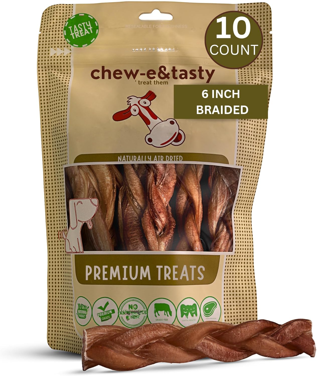 Premium Grade 6in Braided Bully Sticks for Dogs - Healthy Chews