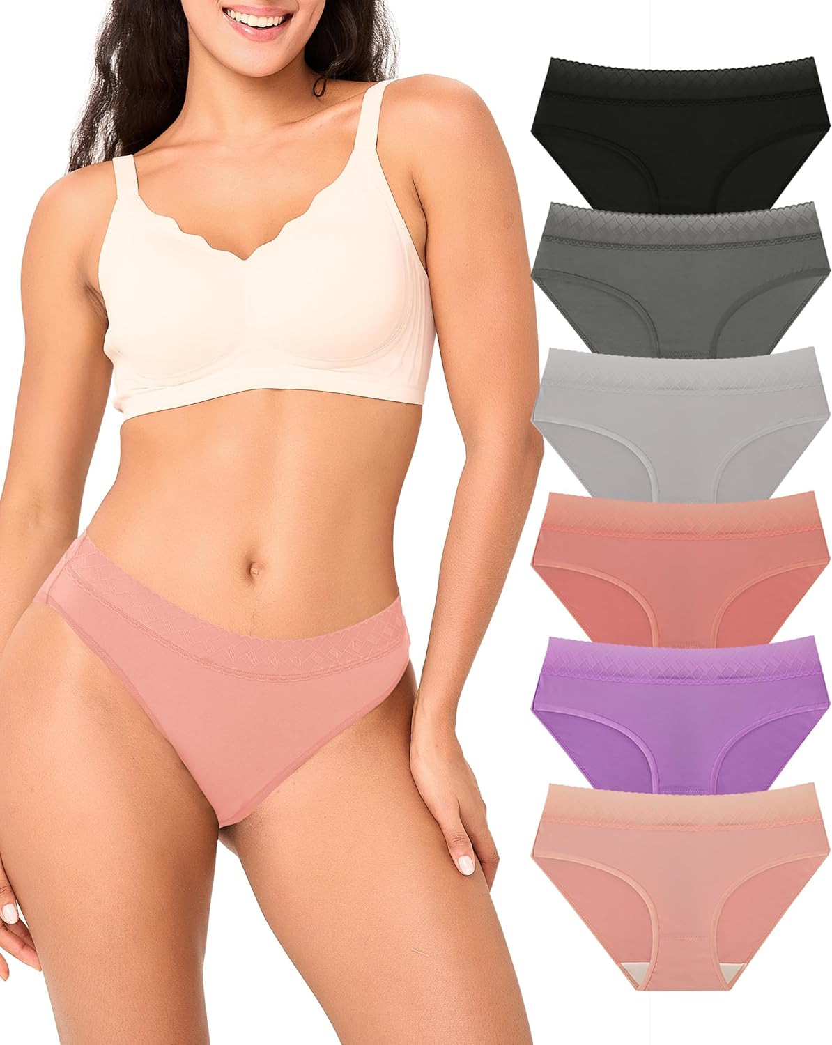 Bamboo Cool Womens Underwear Bikini Lace Hipster Panties 6-Pack