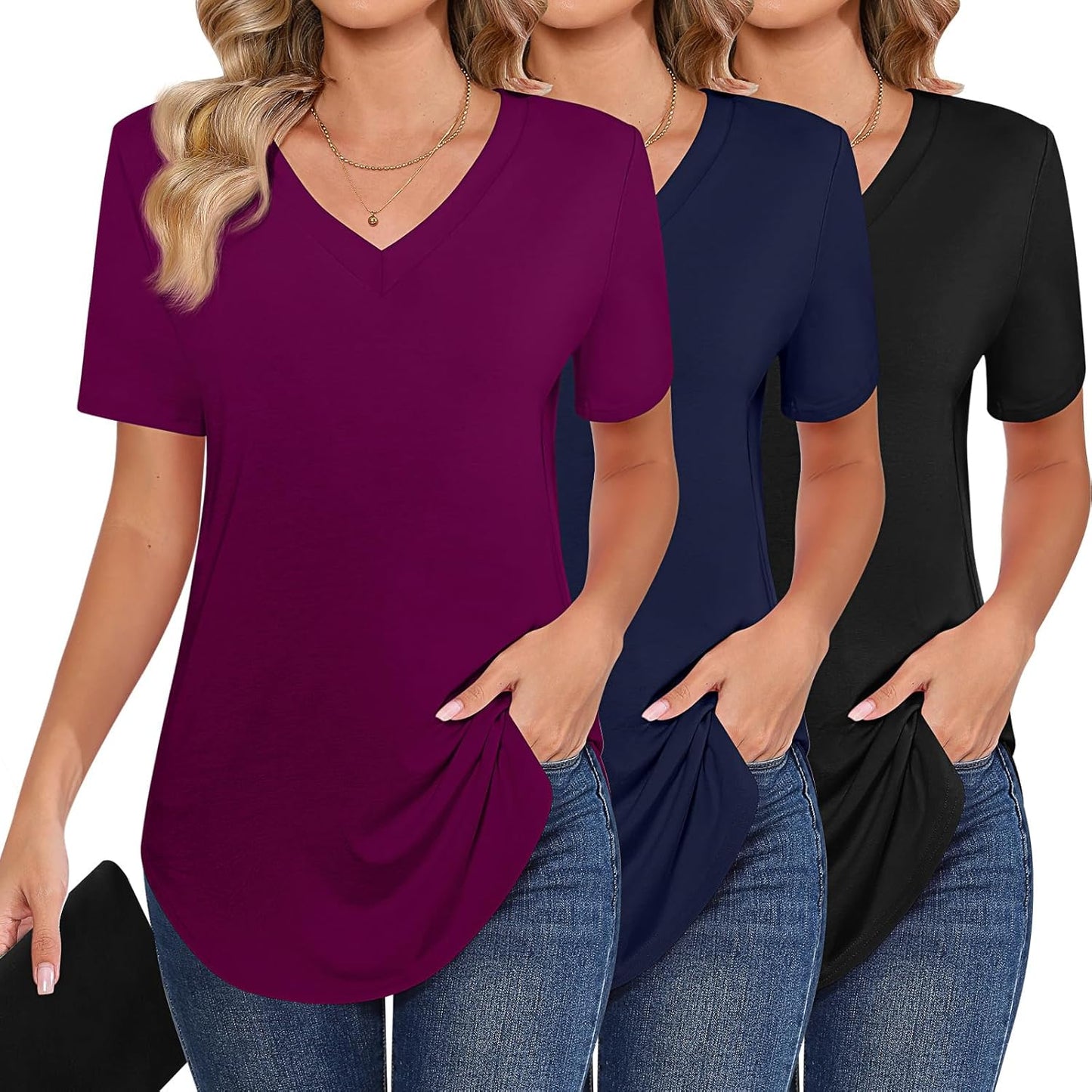 Ficerd Women's Short Sleeve Tunic Tops for Summer Casual Wear