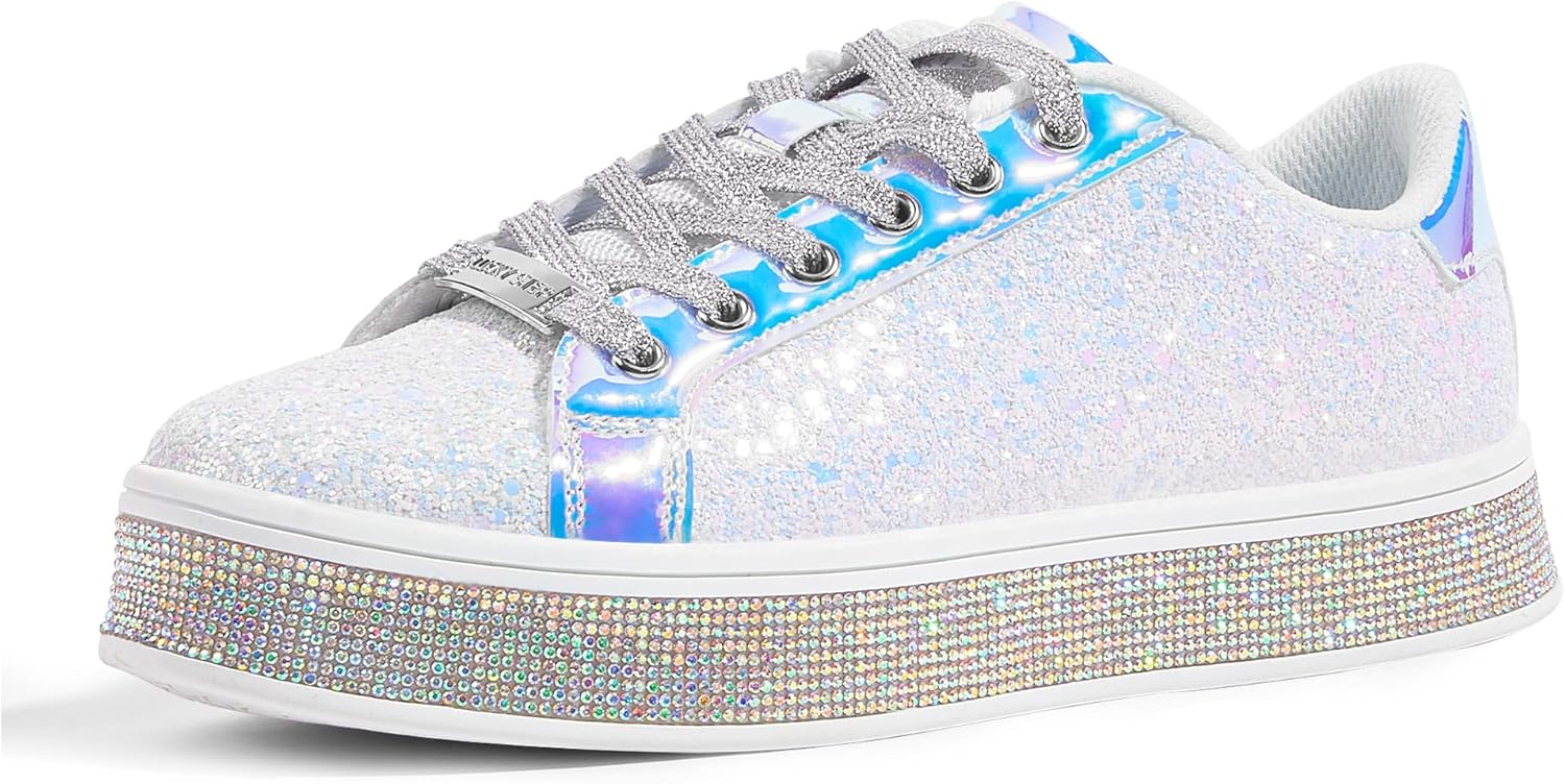 LUCKY STEP Women's Platform Glitter Sneakers for Stylish Comfort