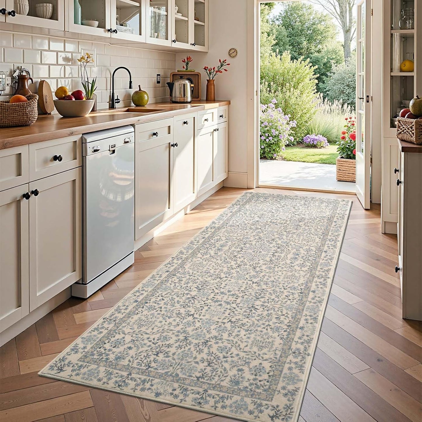 Floral Runner Rug 3x10 Washable Non-Slip Soft Carpet for Home