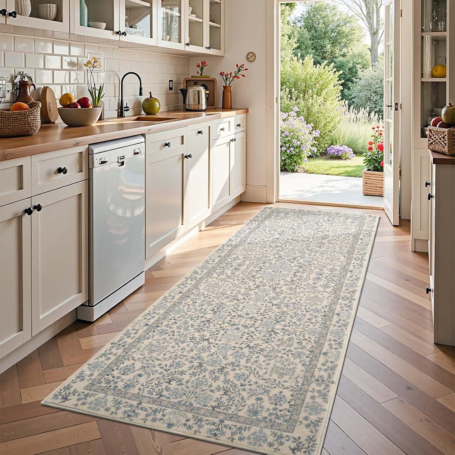 Floral Runner Rug 3x10 Washable Non-Slip Soft Carpet for Home