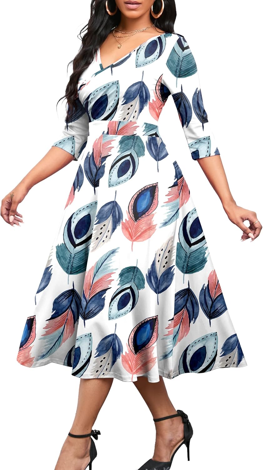 Nmoder Women's Casual Wrap Flared Midi Dress for Any Occasion