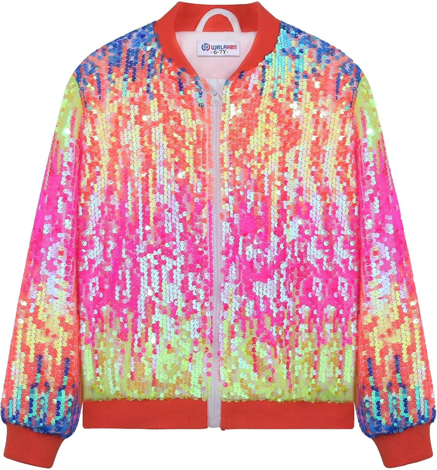 Girls' Ombre Sequin Bomber Jacket with Pockets for Kids