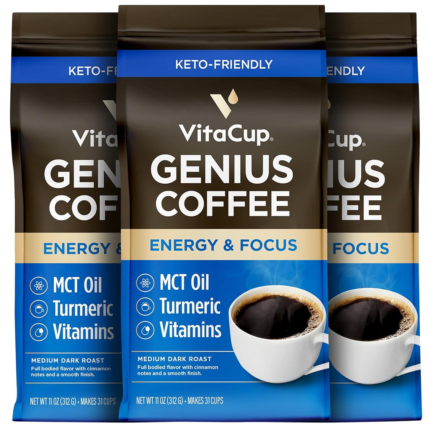 Genius Ground Keto Coffee with Turmeric and MCT Oil for Energy