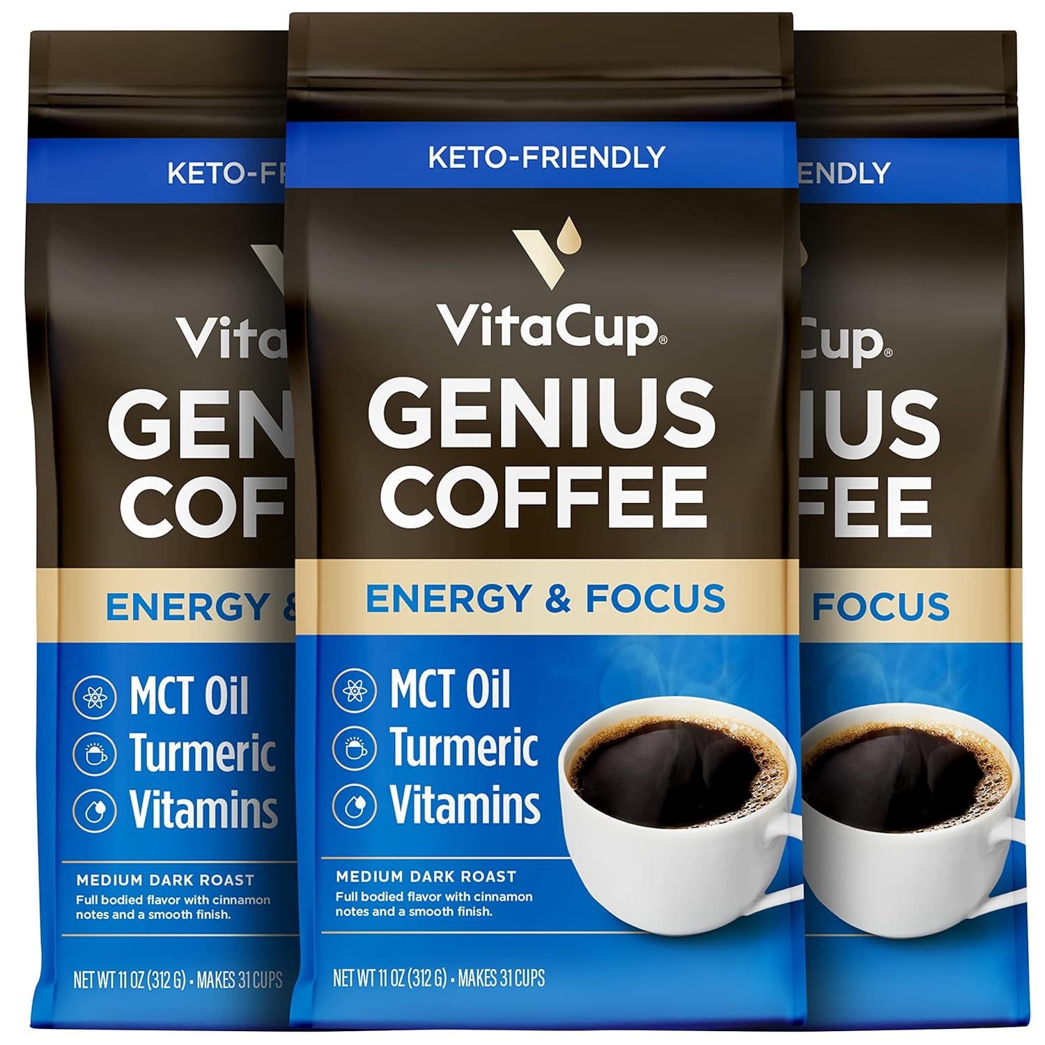 Genius Ground Keto Coffee with Turmeric and MCT Oil for Energy