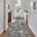 Runner Rug 2ft 6inx8ft Washable Non Slip - Neutral Abstract Low Pile