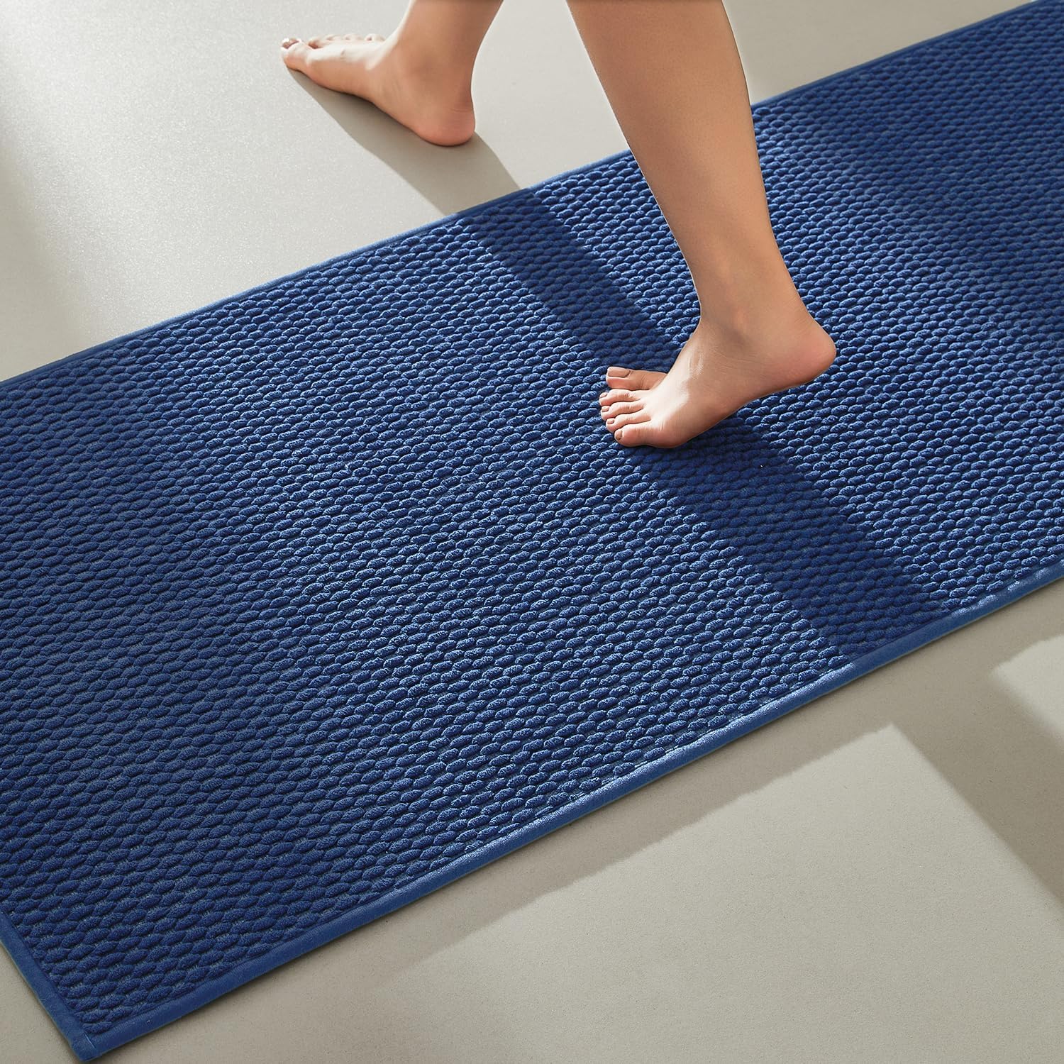 Bathroom Runner Rugs Non Slip Quick Dry Low Pile Navy Blue 16x60