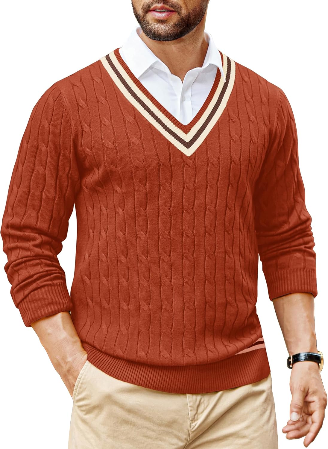 COOFANDY Mens V Neck Sweater for Stylish Fall Winter Wear