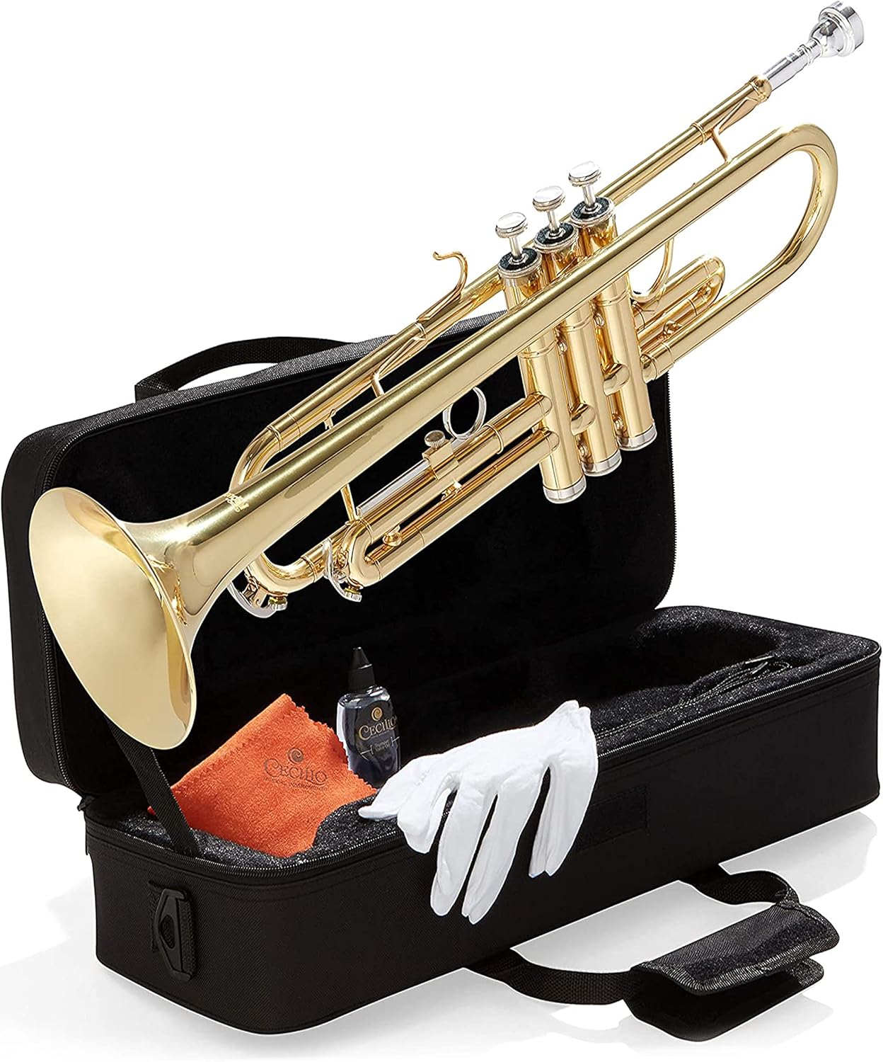 Mendini Bb Standard Trumpet Set for Beginners - Gold Brass Kit