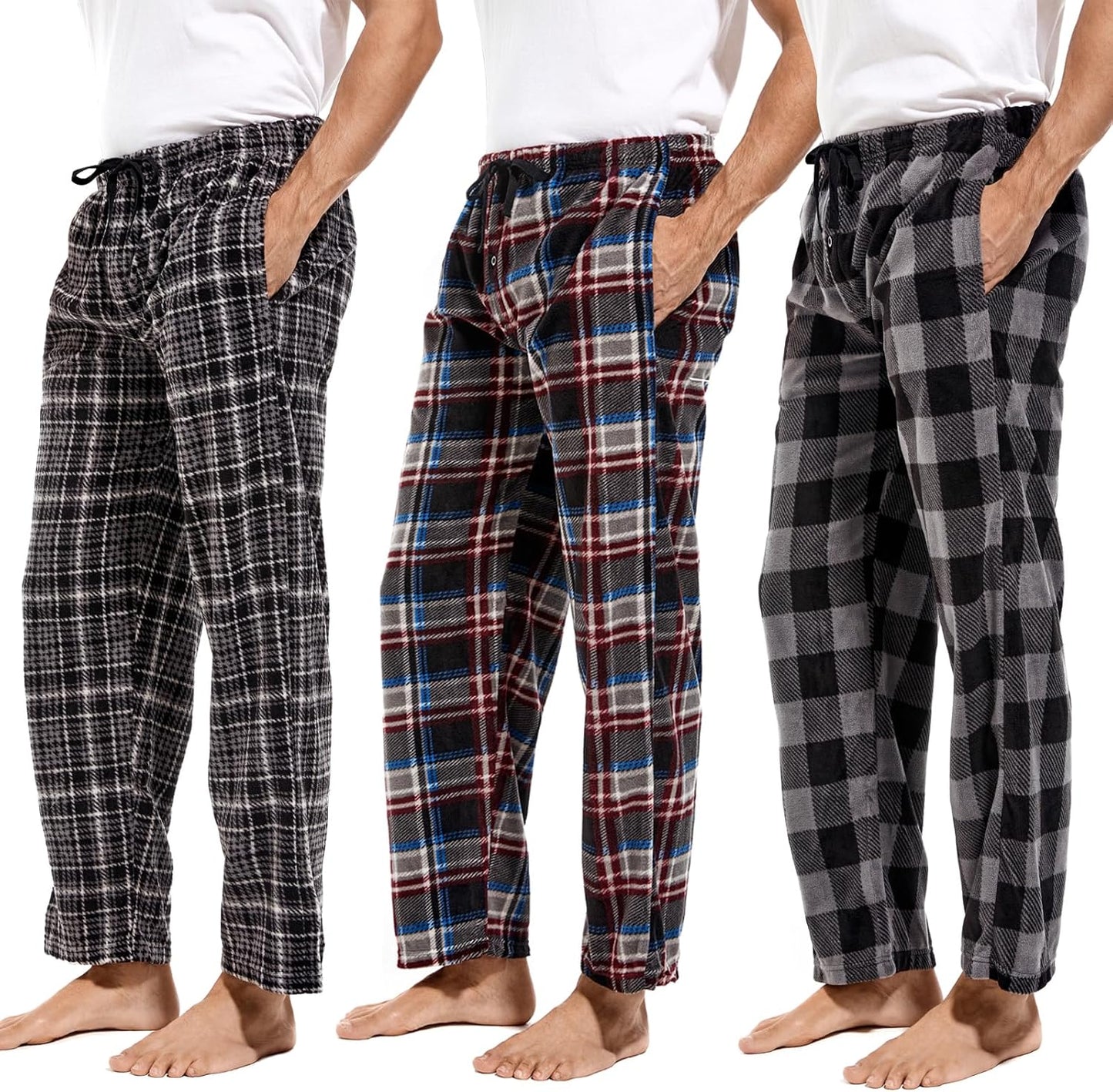 DG Hill Mens Fleece Pajama Pants with Pockets for Comfort
