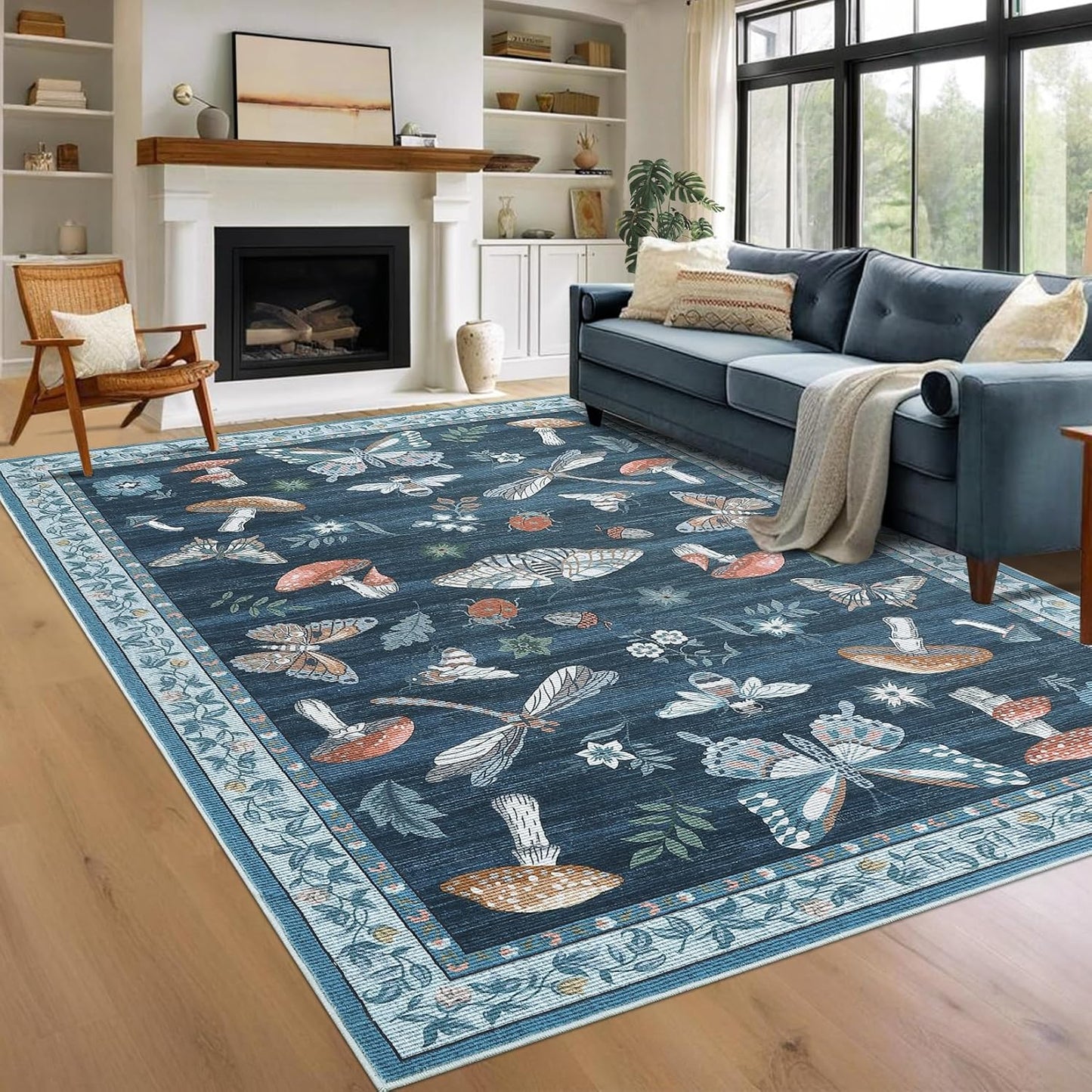 Mushroom Washable Rug 9x12 Area Rug for Living Room Comfort