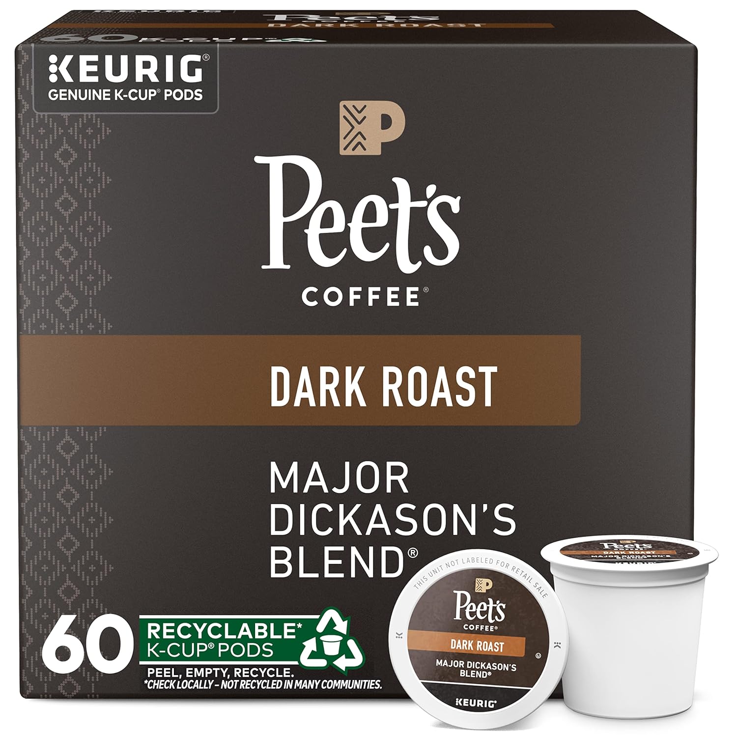 Peet's Coffee Dark Roast K-Cup Pods Major Dickason's Blend 60 Count