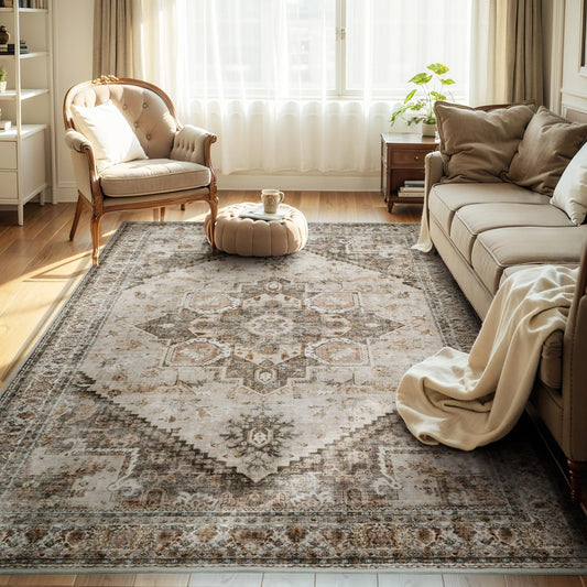 Beige Large 9x12 Area Rugs for Living Room and Bedroom Comfort