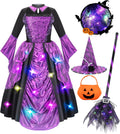 Meland Witch Costume for Girls - Light Up Halloween Dress for Ages