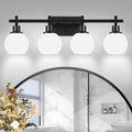 4-Light Modern Vanity Lighting Fixtures - Black Milky Glass for Bath